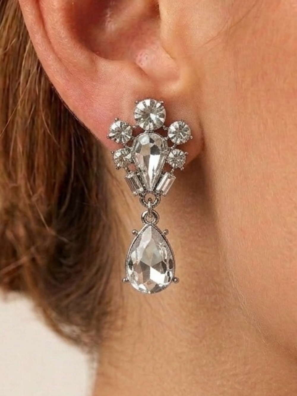 Elegant Silver Crystal Drop Earrings